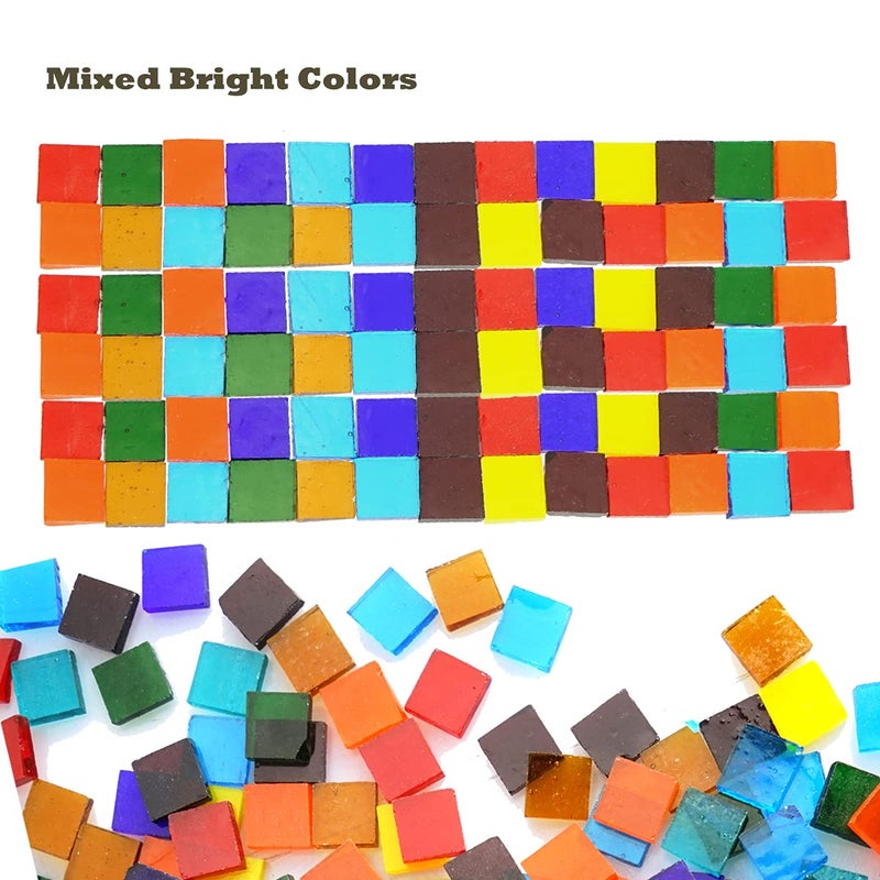 Lanyani Transparent Square Glass Mosaic Tiles Pieces Stained Glass for Crafts, Mixed Colors and Patterns, 500g/1.1lb - Image 2